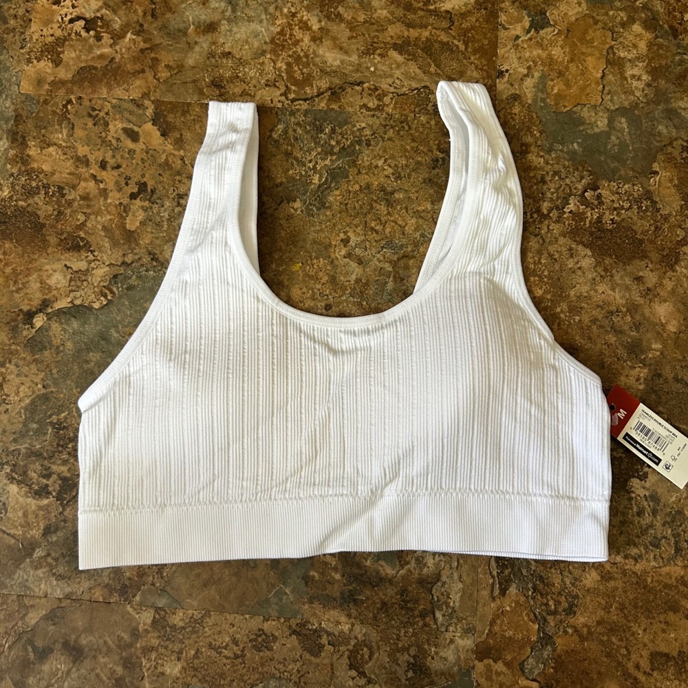 No Boundaries Seamless Scoop Bra Womens Size Medium White Ribbed Bralette